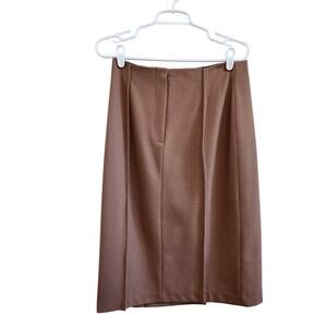 O'2nd Barneys Newyork Pleated Classic Midi A-Line Skirt Back Zip Camel Size 6